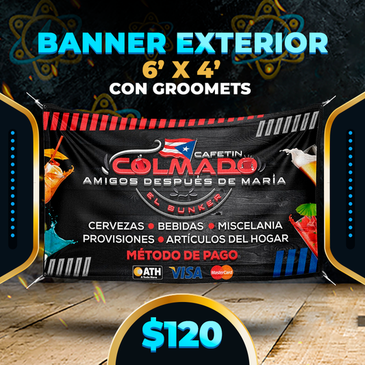 $120✅Banner 6'x4' Exterior con Groomets