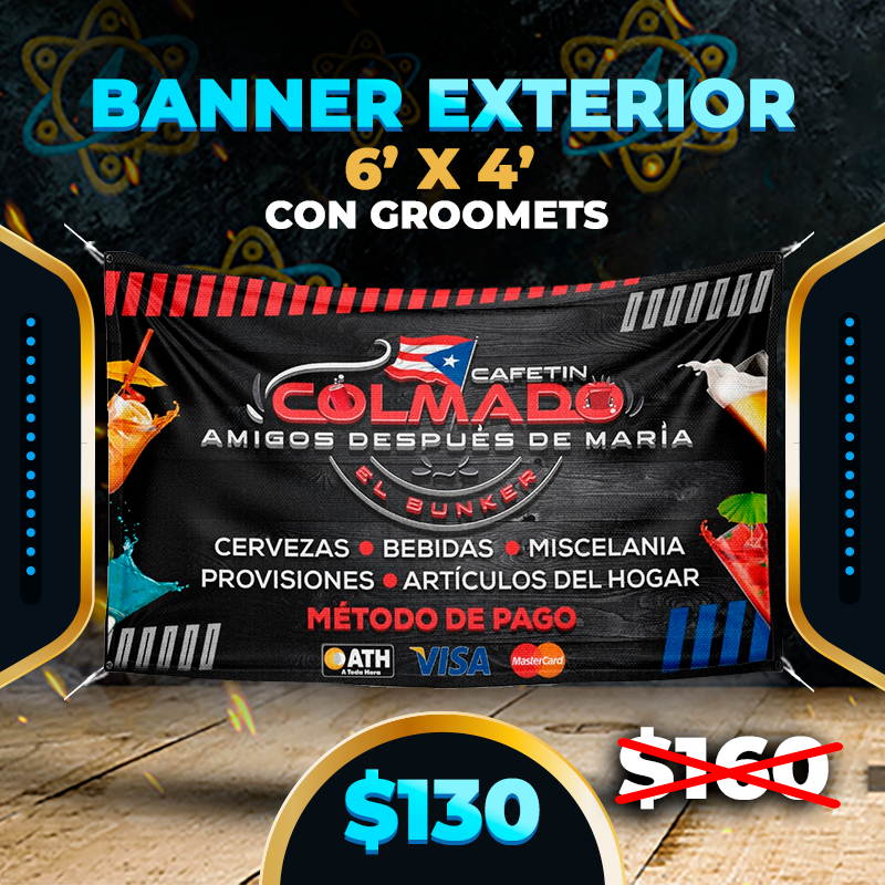 $130✅Banner 6'x4' Exterior con Groomets