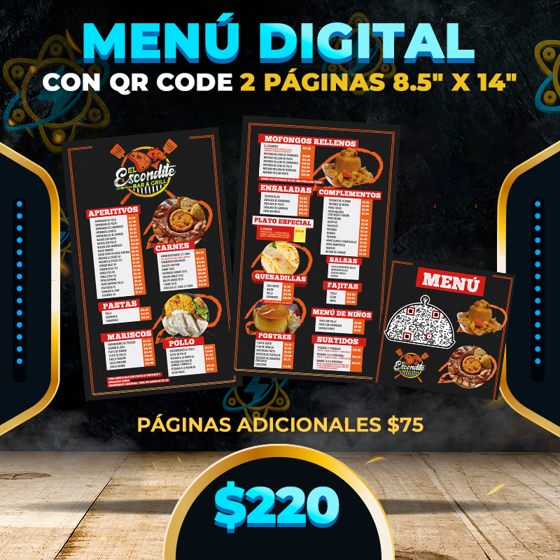 $220▶️Menú Digital con QR Code(2 Páginas 8.5" x 14")