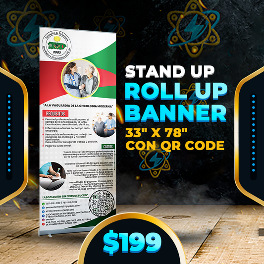 $199✅Stand Up Roll Up Banner 33" x 78" con QR code